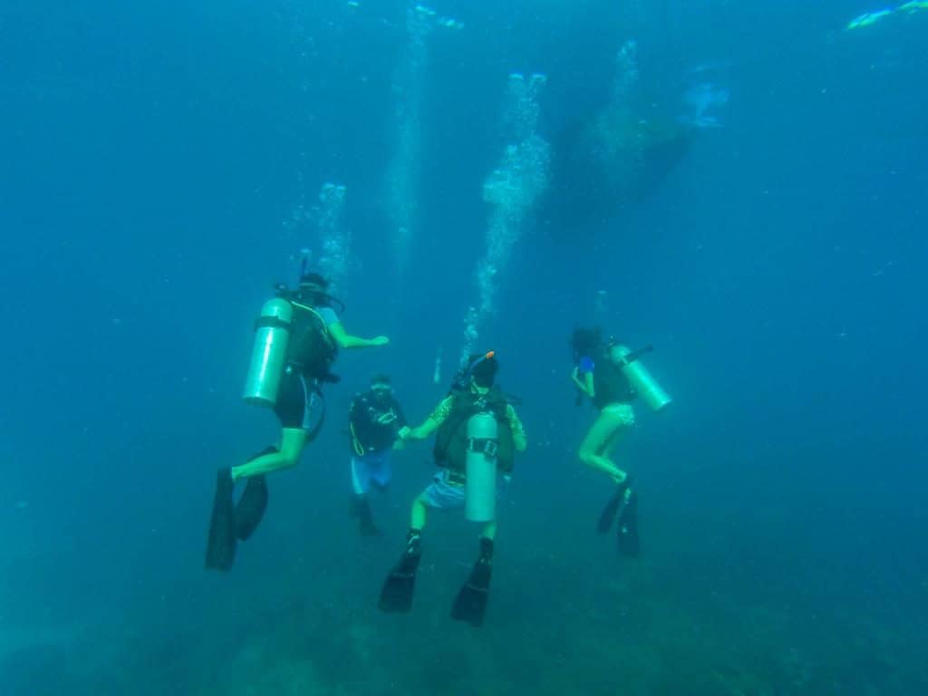 Nur noch schnell die Schwerelosigkeit im Wasser beim Tauchkurs in Honduras einstellen