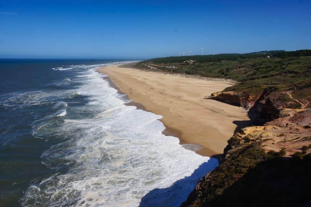 Strand Praia do Norte in Nazare in Portugal.