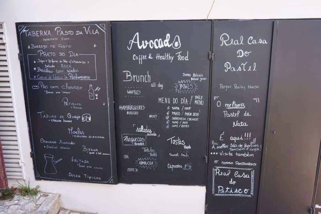 Karte des vegatarischen Restaurants Avocado in Obidos.
