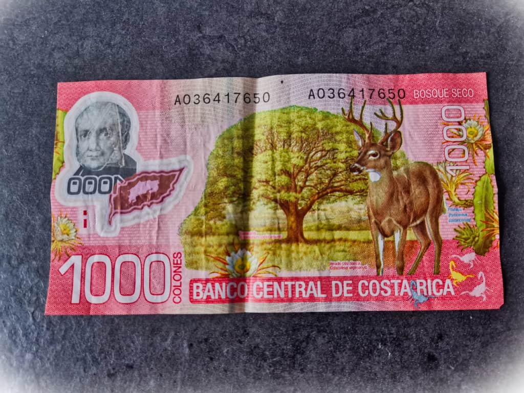 Ein Geldschein aus Costa Rica mit einem Wert von 1000 Colónes
