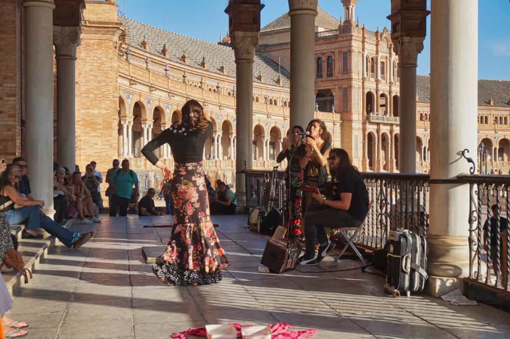 Flamenco Show am Plaza de Espana in Sevilla, Spanien.