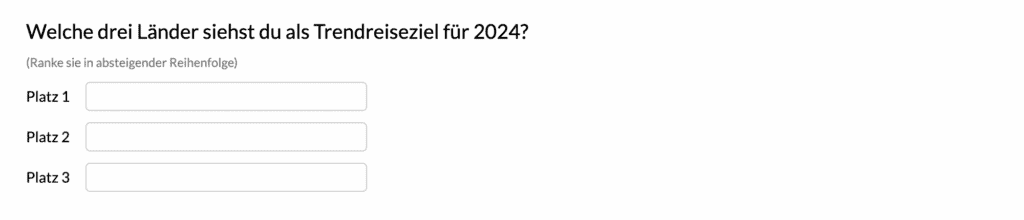 Screenshot der 1. Frage unserer Umfrage zu den Trend Reisezielen 2024