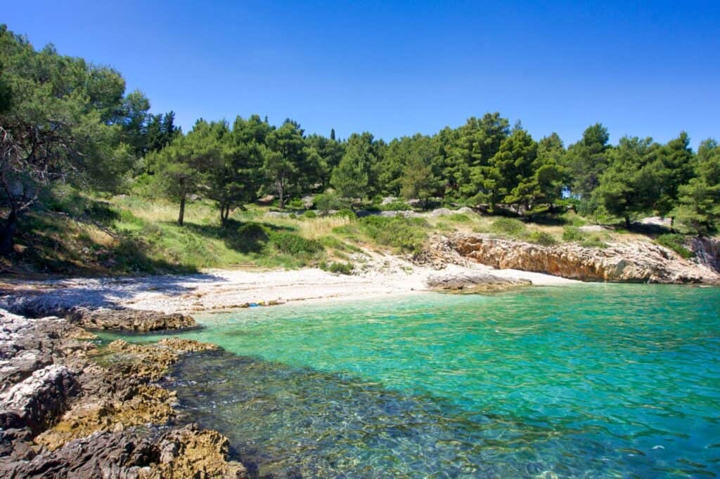 Am schönen Beach Slatine liegt leider etwas Müll in der Bucht herum