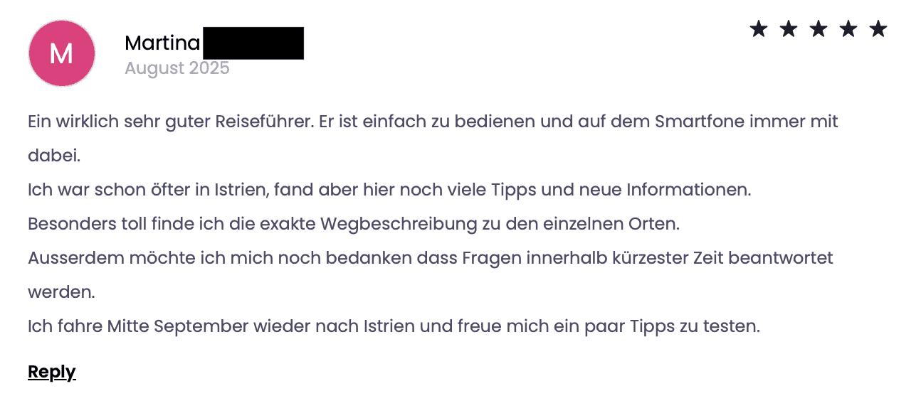 Rezension für den Reiseführer von Worldonabudget für Istrien in Kroatien.