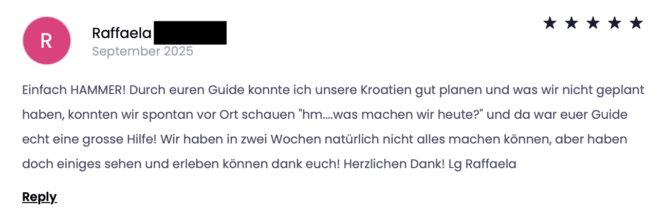 Kundin gibt Feedback und eine Bewertung zum Reiseführer für Istrien von Worldonabudget.