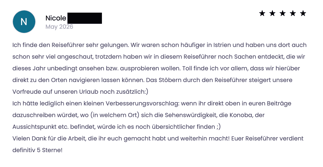 Bewertung für den Istrien Reiseführer von Worldonabudget.