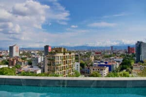 Blick von unserem Rooftop über die beiden Stadtteile Roma Norte und Condesa in Mexico City